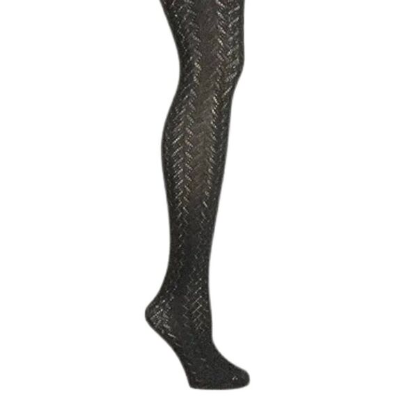 EUC American Apparel Womens Large Herringbone Cutout Black Pantyhose Tights M/L - Picture 1 of 4